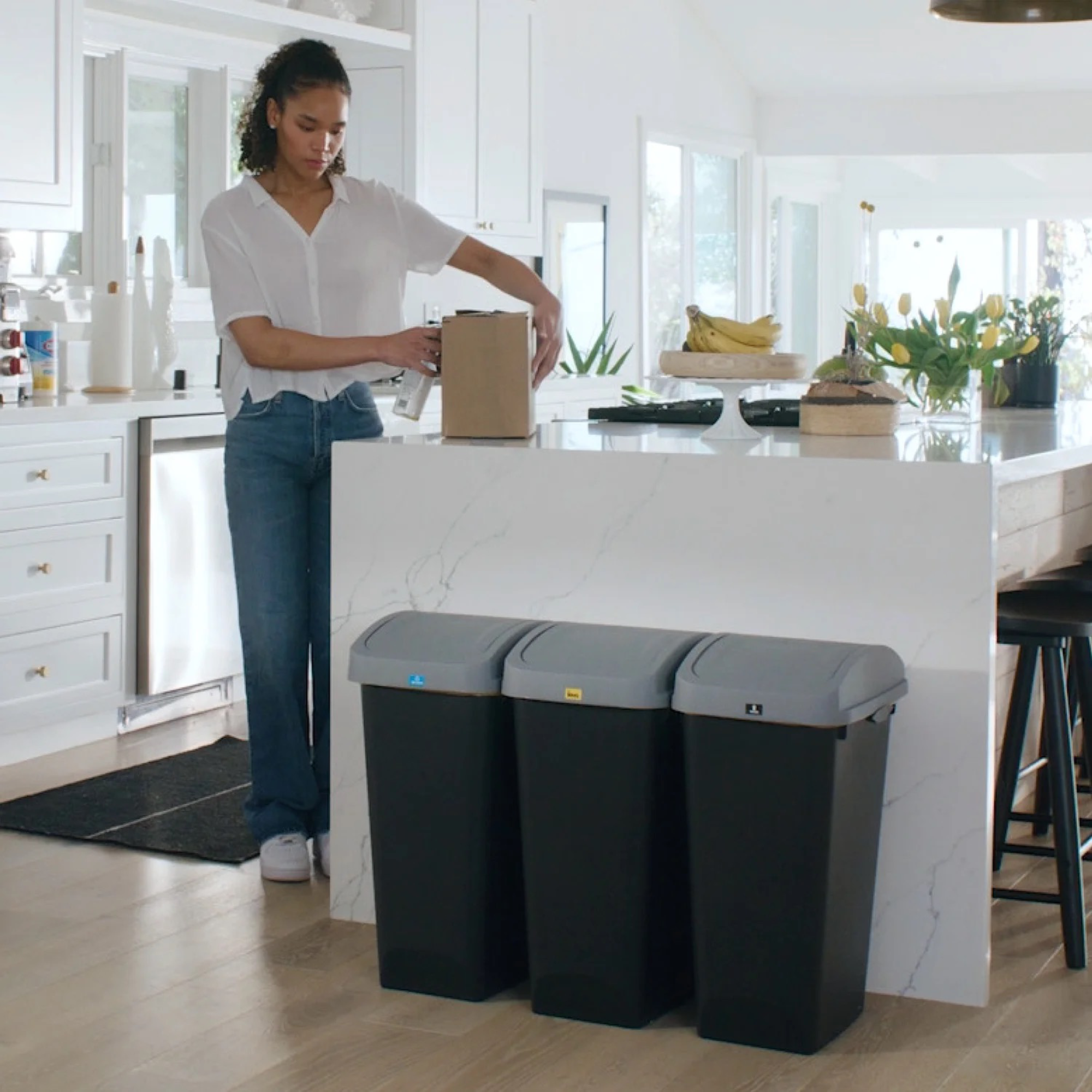 Glad Link & Sort 3-Piece Waste and Recycling Bin with Lid Set, 36 Gal,(Open Box) - VMInnovations