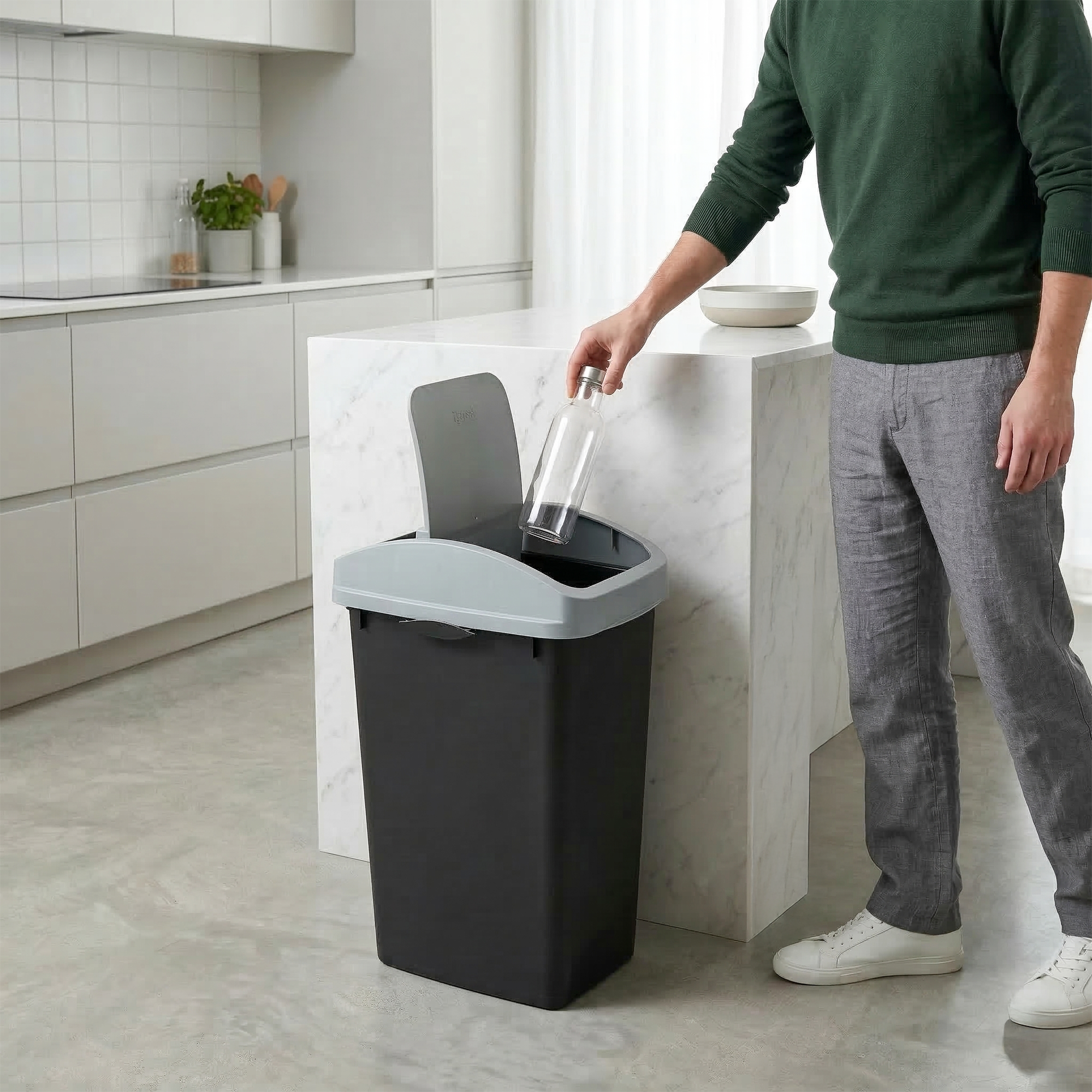 Glad Link & Sort 3-Piece Waste and Recycling Bin with Lid Set, 36 Gal,(Open Box) - VMInnovations