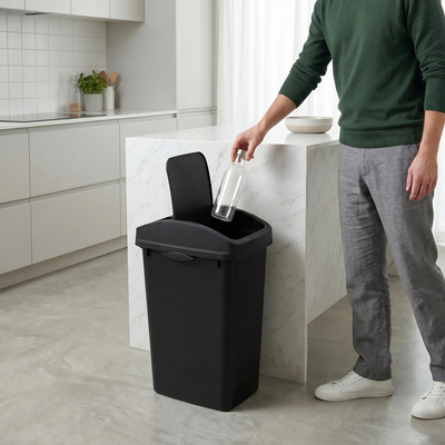 Glad Link & Sort 12 Gallon Plastic Waste and Recycling Bin with Lid, Black