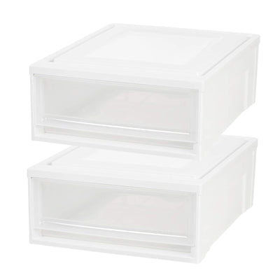 IRIS USA 8 Pack Shallow Box, Plastic Storage Stackable Chest Drawers, 22 Quart