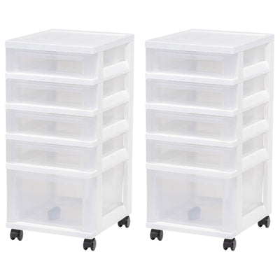 IRIS USA 2 Pack 3-Drawer Plastic Storage Organizer Cart, Caster Wheels, White