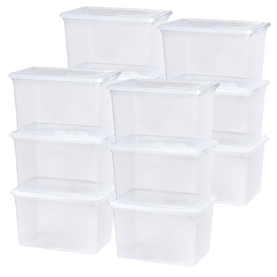IRIS USA 12 Pack Storage Bins with Lids, 68Qt Clear Plastic Stackable Containers