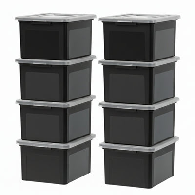 IRIS USA 8 Pack Plastic Organizer with Lids for Letter/Legal File, 35 Qt, Black