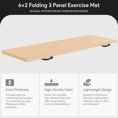 BalanceFrom Fitness GoGym 6x2' Folding 3 Panel Exercise Mat with Handles, Beige