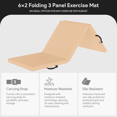 BalanceFrom Fitness GoGym 6x2' Folding 3 Panel Exercise Mat with Handles, Beige