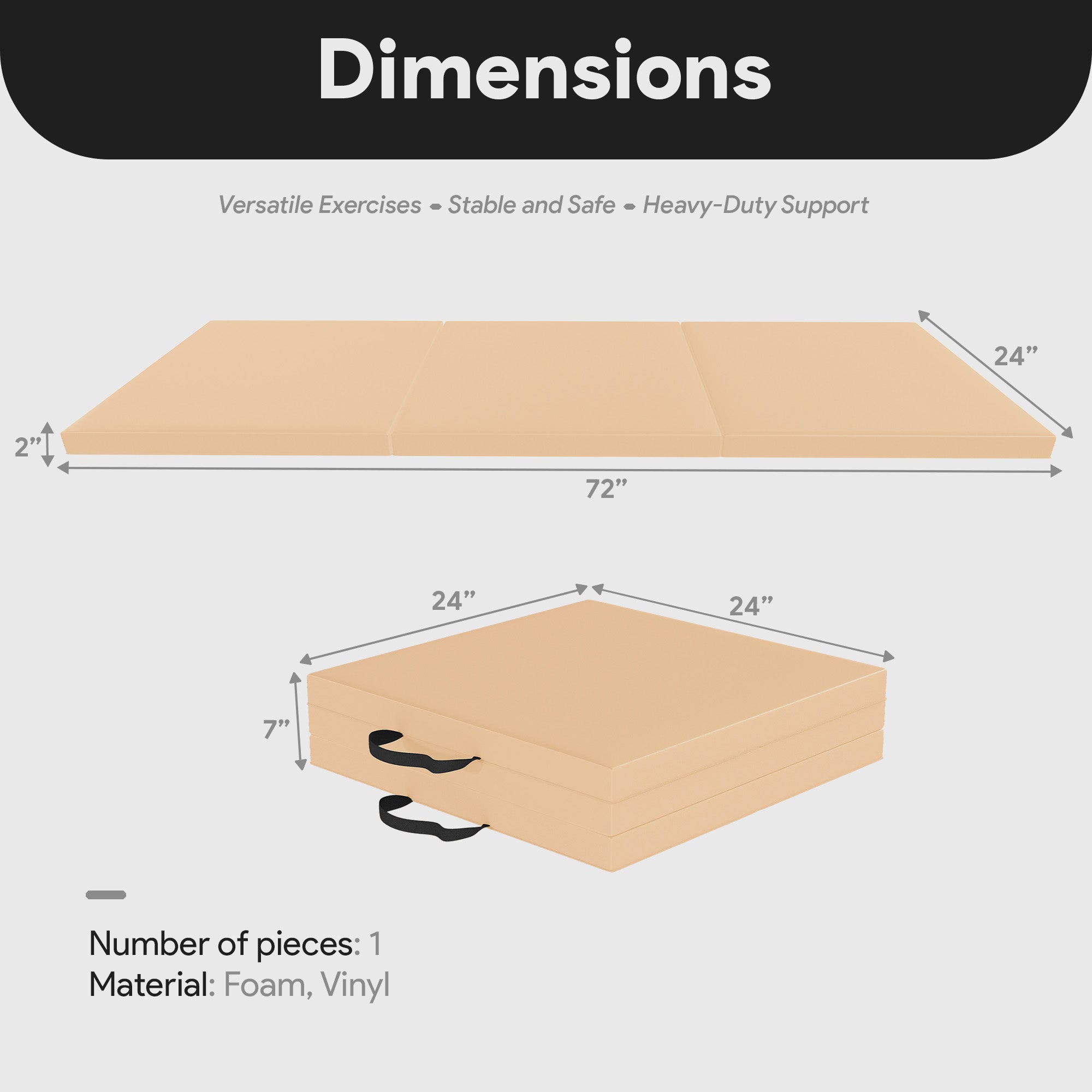 BalanceFrom Fitness GoGym 6x2' Folding 3 Panel Exercise Mat with Handles, Beige