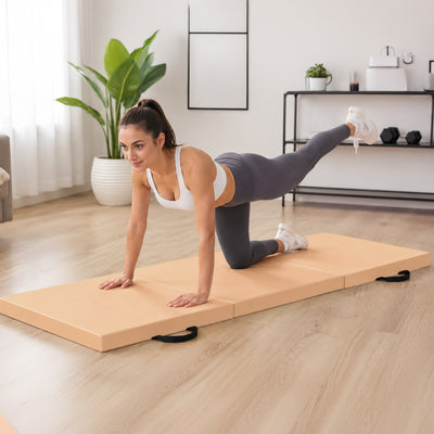 BalanceFrom Fitness GoGym 6x2' Folding 3 Panel Exercise Mat with Handles, Beige