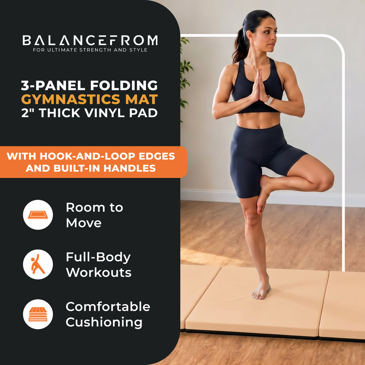 BalanceFrom Fitness GoGym 6x2' Folding 3 Panel Exercise Mat w Handles (Open Box)