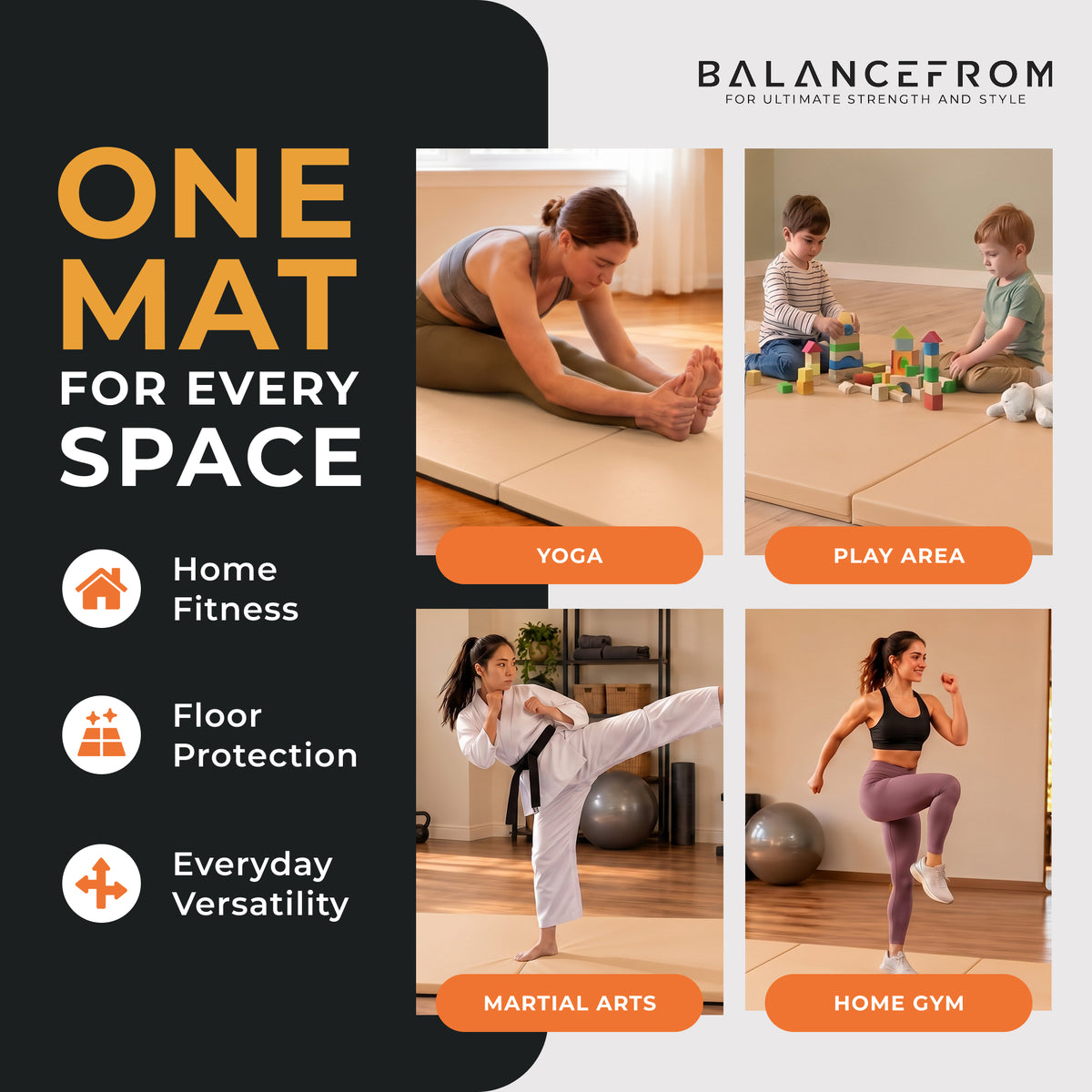 BalanceFrom Fitness GoGym 6x2' Folding 3 Panel Exercise Mat w Handles (Open Box)