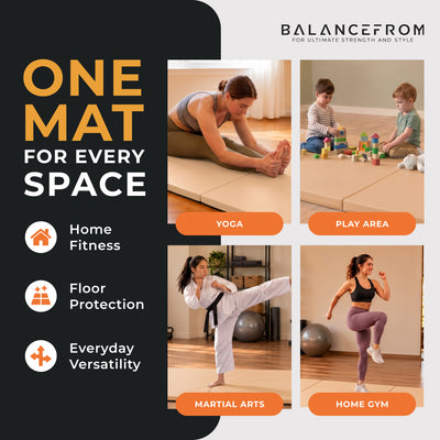 BalanceFrom Fitness GoGym 6x2' Folding 3 Panel Exercise Mat w Handles (Open Box)