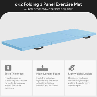 BalanceFrom Fitness GoGym 6x2' Folding 3 Panel Exercise Mat with Handles, Blue (Open Box)