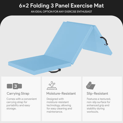 BalanceFrom Fitness GoGym 6x2' Folding 3 Panel Exercise Mat with Handles, Blue (Open Box)