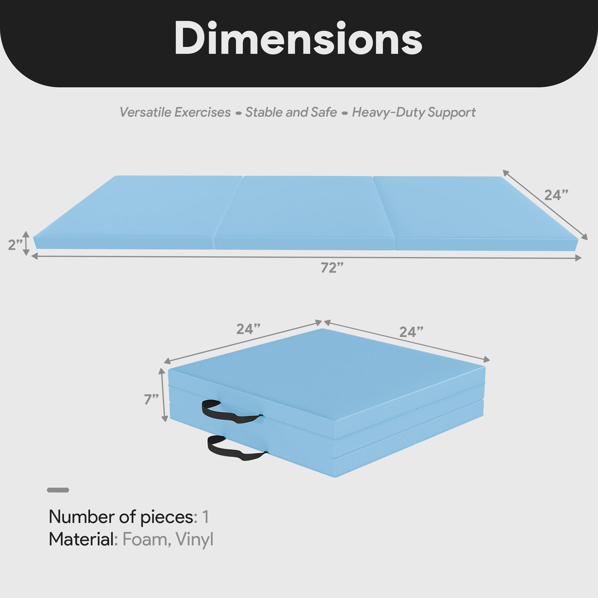 BalanceFrom Fitness GoGym 6x2' Folding 3 Panel Exercise Mat with Handles, Blue (Open Box)