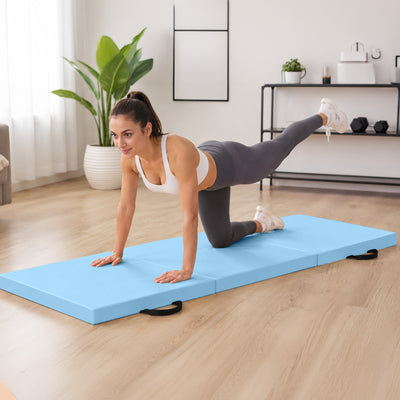 BalanceFrom Fitness GoGym 6x2' Folding 3 Panel Exercise Mat with Handles, Blue (Open Box)