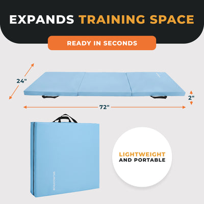 BalanceFrom Fitness GoGym 6x2' Folding 3 Panel Exercise Mat with Handles, Blue