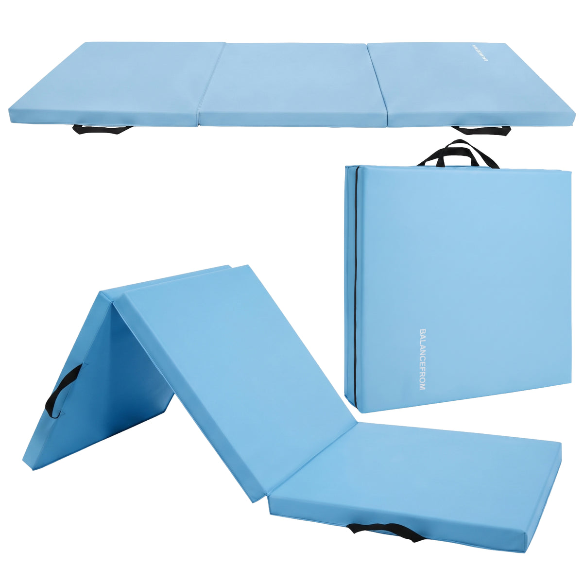BalanceFrom Fitness GoGym 6x2' Folding 3 Panel Exercise Mat with Handles, Blue