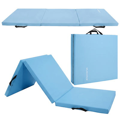 BalanceFrom Fitness GoGym 6x2' Folding 3 Panel Exercise Mat with Handles, Blue