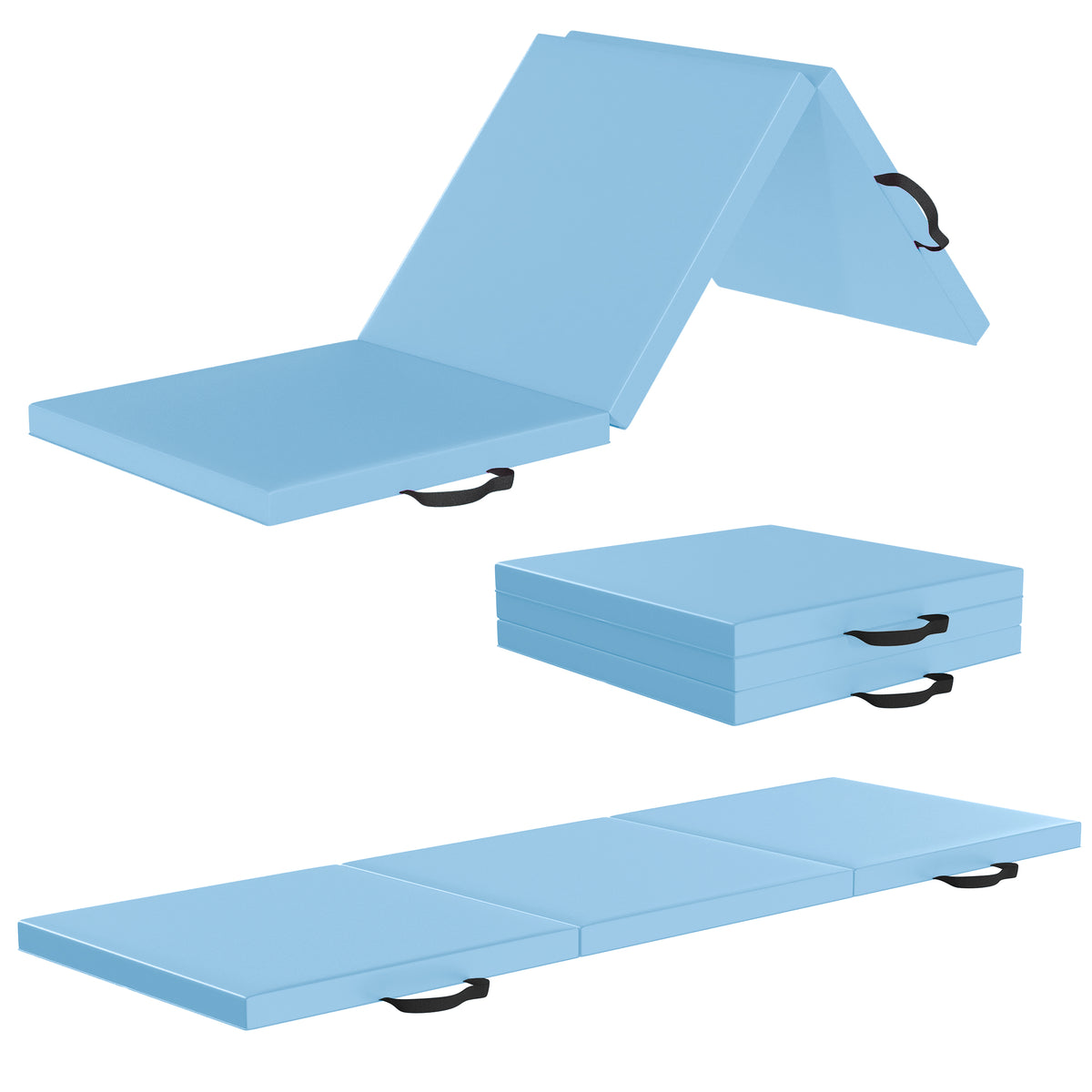 BalanceFrom Fitness GoGym 6x2' Folding 3 Panel Exercise Mat with Handles, Blue (Open Box)
