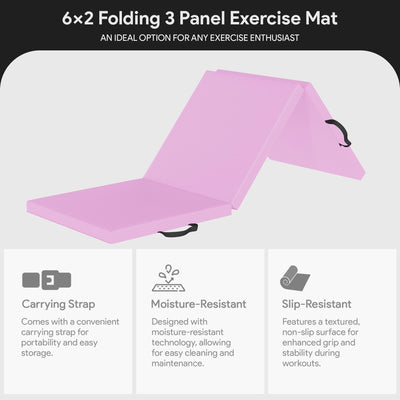 BalanceFrom Fitness GoGym 6x2' Folding 3 Panel Exercise Mat with Handles, Pink
