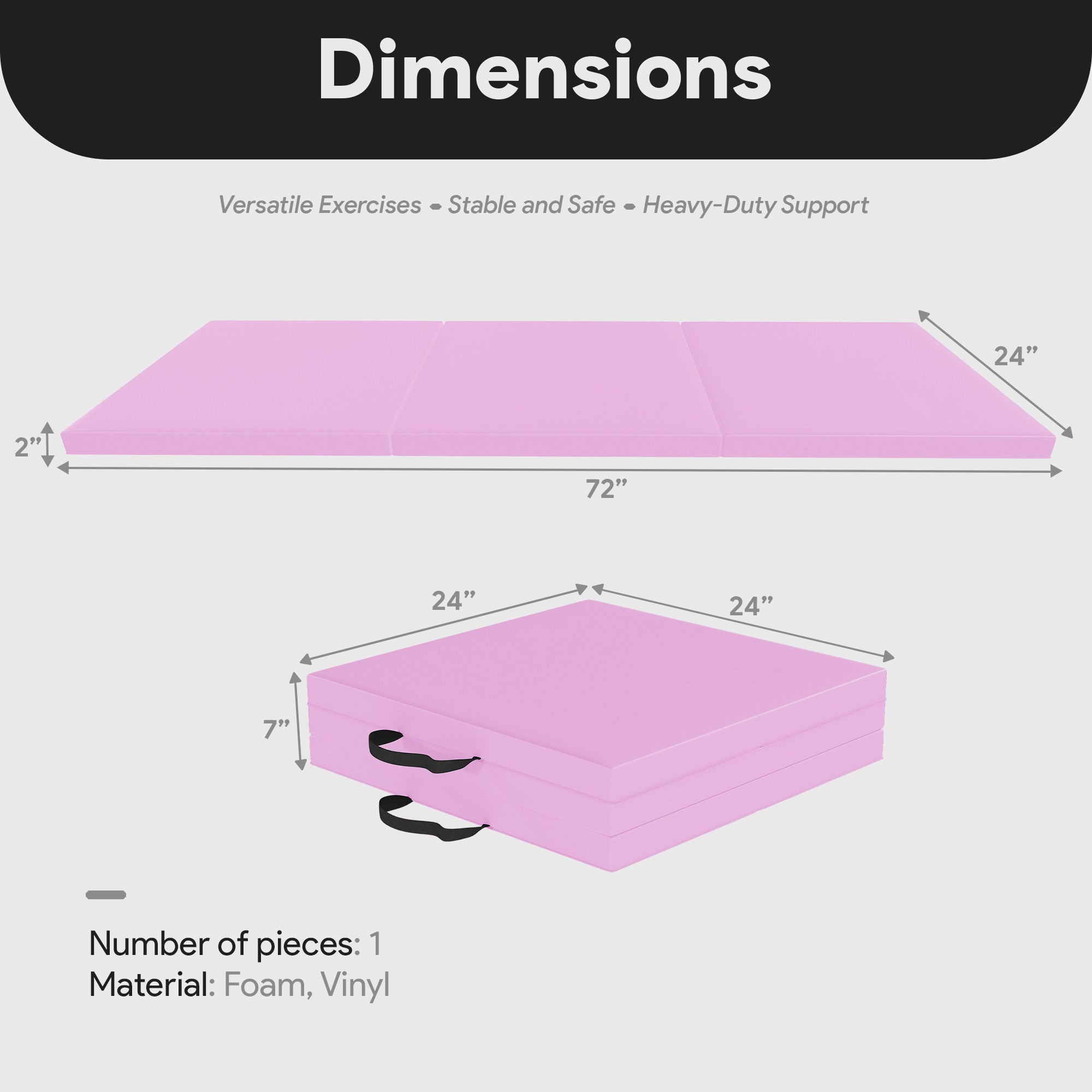 BalanceFrom Fitness GoGym 6x2' Folding 3 Panel Exercise Mat with Handles, Pink
