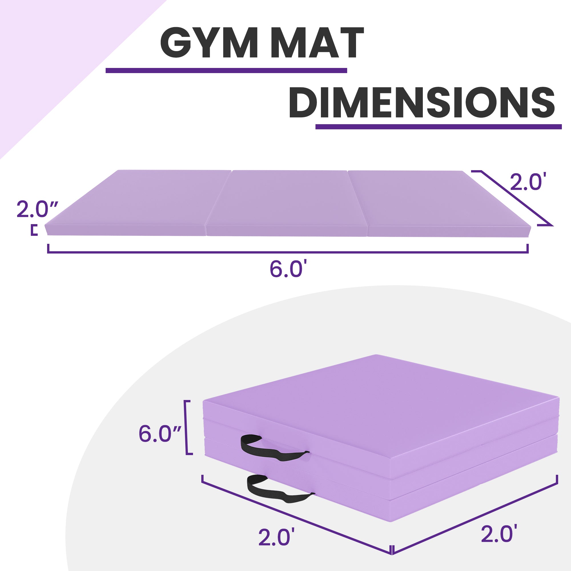 BalanceFrom Fitness GoGym 6x2' Folding 3 Panel Exercise Mat with Handles, Purple