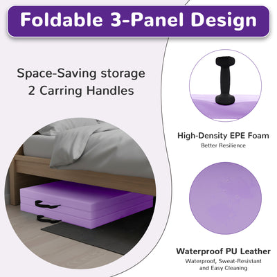 BalanceFrom Fitness GoGym 6x2' Folding 3 Panel Exercise Mat with Handles, Purple