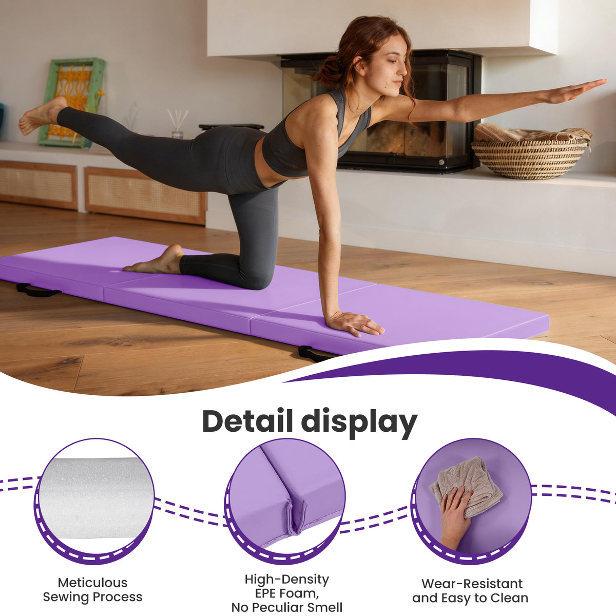 BalanceFrom Fitness GoGym 6x2' Folding Panel Exercise Mat W Handles, (Open Box)