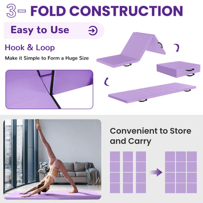 BalanceFrom Fitness GoGym 6x2' Folding 3 Panel Exercise Mat with Handles, Purple