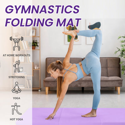 BalanceFrom Fitness GoGym 6x2' Folding 3 Panel Exercise Mat with Handles, Purple
