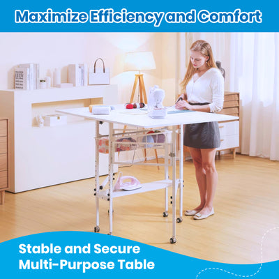 Sew Ready Folding Sewing Craft Table with Storage Drawers and Wheels, (Used)