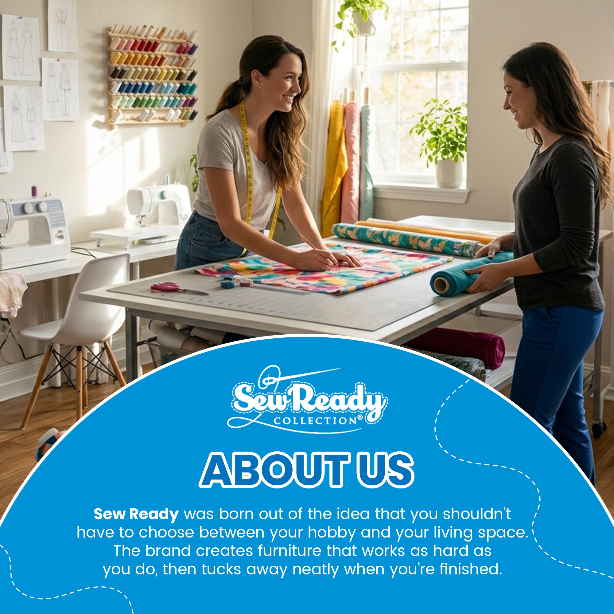 Sew Ready Folding Sewing Craft Table with Storage Drawers and Wheels, (Used)