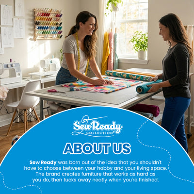 Sew Ready Folding Sewing Craft Table with Storage Drawers and Wheels, (Used)