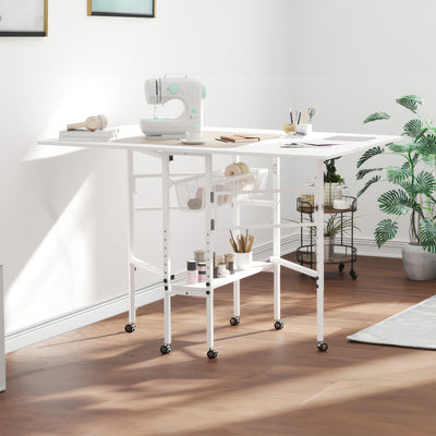 Sew Ready Folding Sewing Craft Table with Storage Drawers and Wheels, (Used)