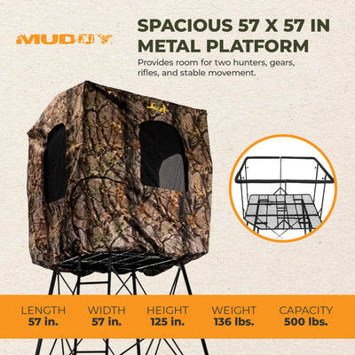 Muddy Roost Quad Pod 10' Steel Hunting Stand with Ladder, Steel Frame, Camo (For Parts)