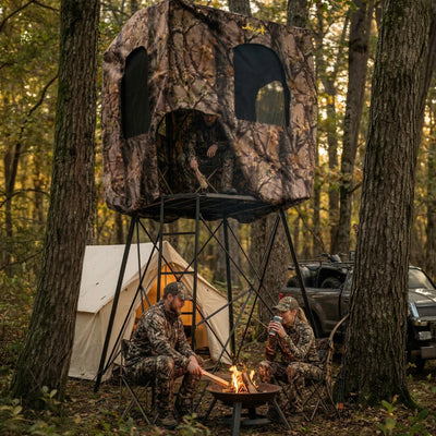 Muddy Roost Quad Pod 10' Steel Hunting Stand with Ladder, Steel Frame, Camo (For Parts)