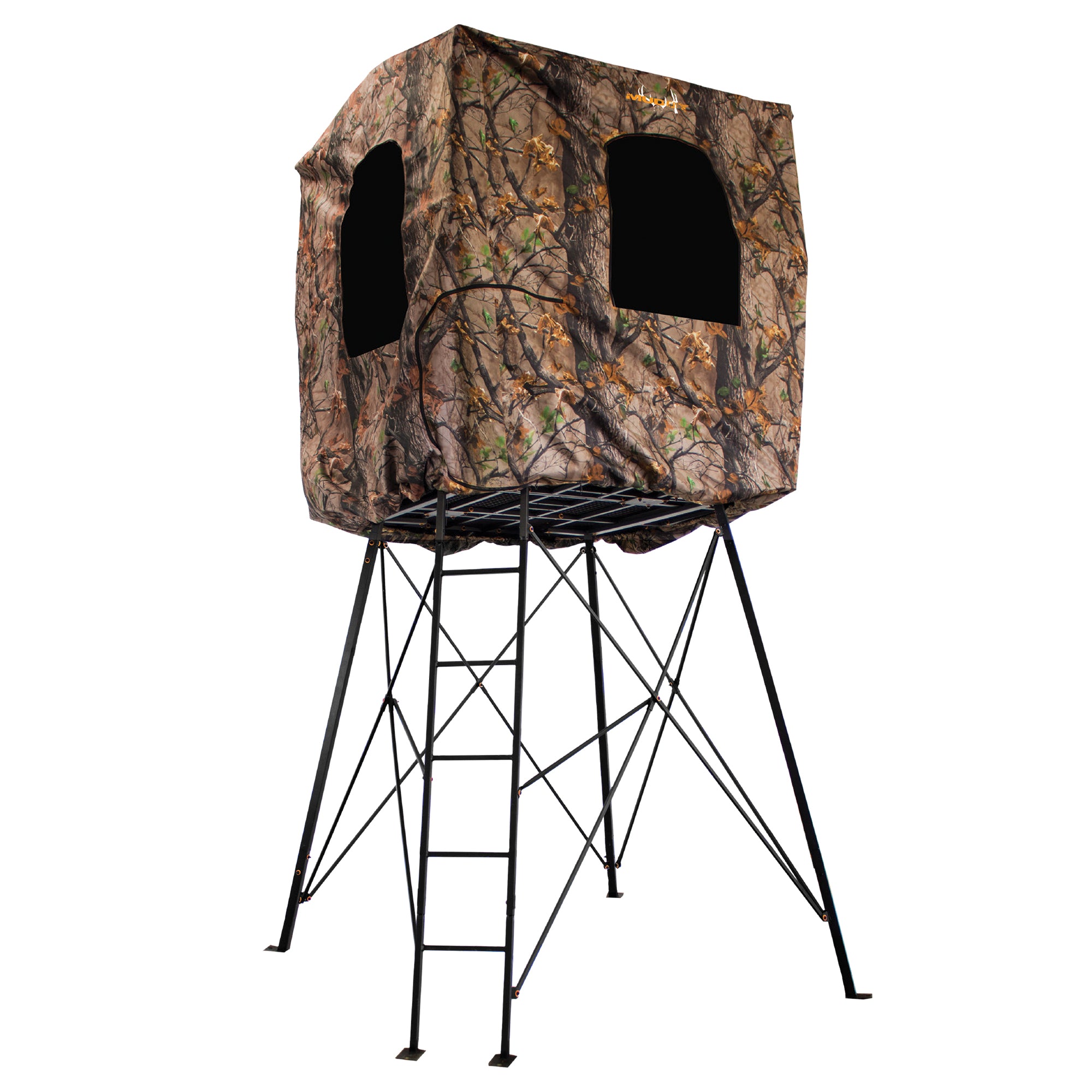 Muddy Roost Quad Pod 10' Steel Hunting Stand with Ladder, Steel Frame, Camo (For Parts)