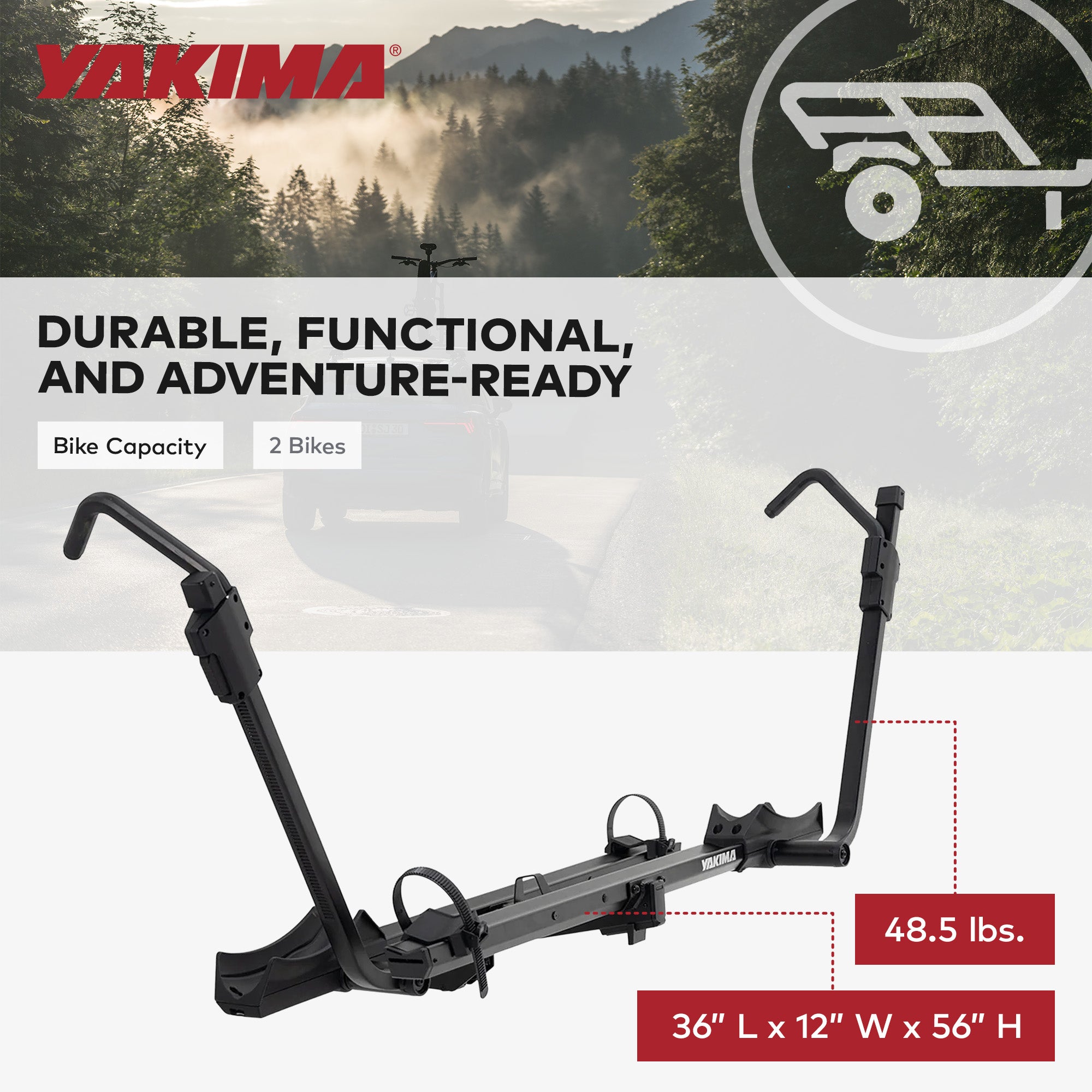 Yakima StepUp 2-Bike Wheel-Mount Rack, Rear Carrier, Fits 2" Receivers(Open Box)