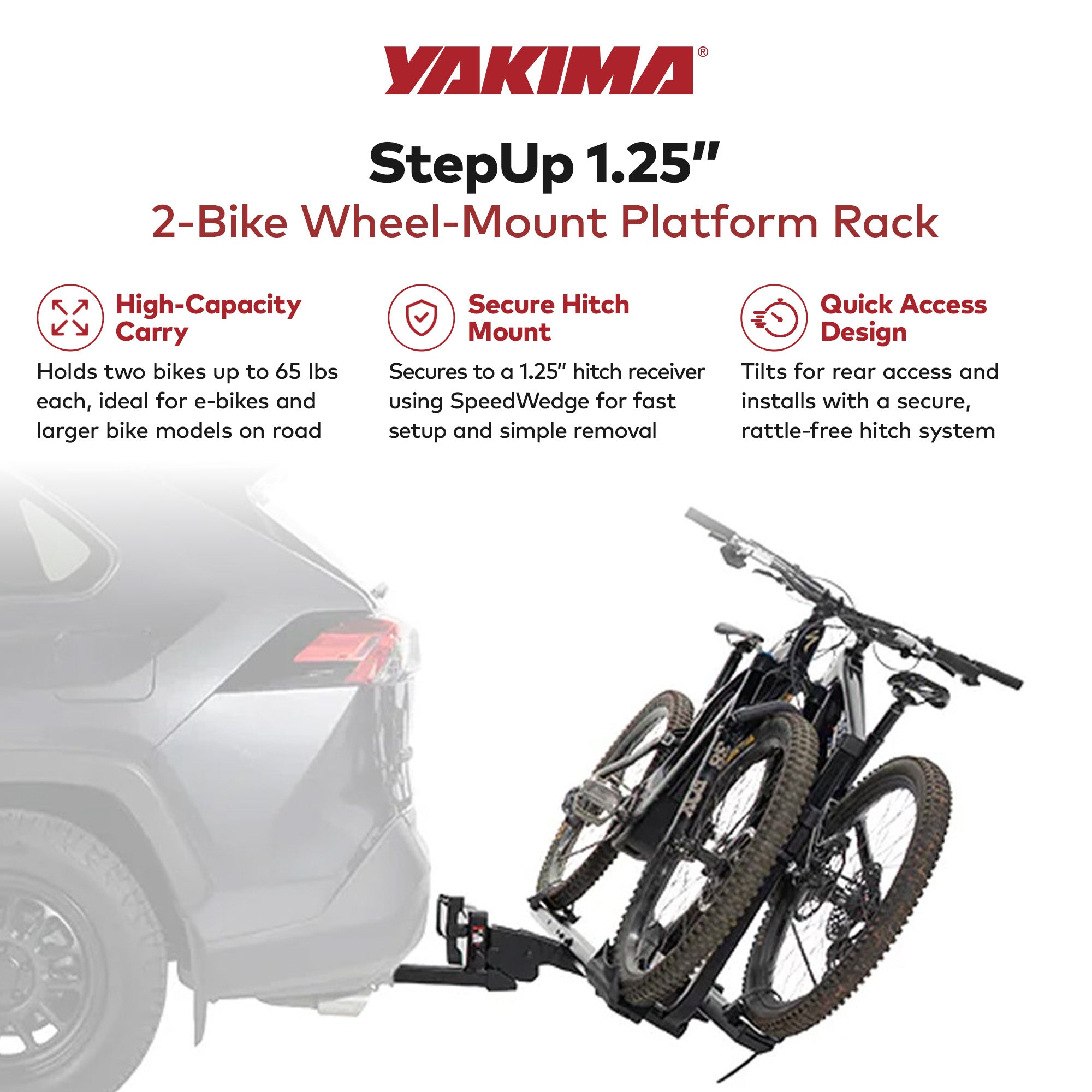 Yakima StepUp 2-Bike Metal Platform Rack Rear Carrier, Fits 1.25" Receivers - VMInnovations