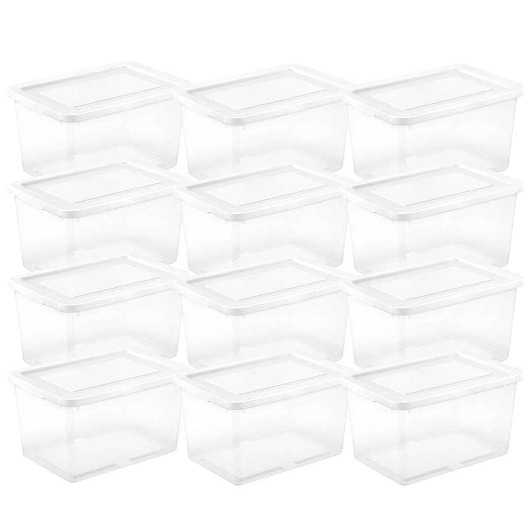Sterilite 20 Qt Storage Boxes, Clear Plastic Containers w/ Lid, Set of 12, White
