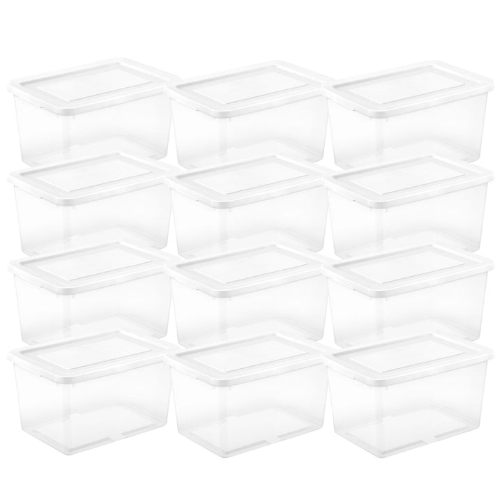 Sterilite 20 Qt Storage Boxes, Clear Plastic Containers w/ Lid, Set of 12, White