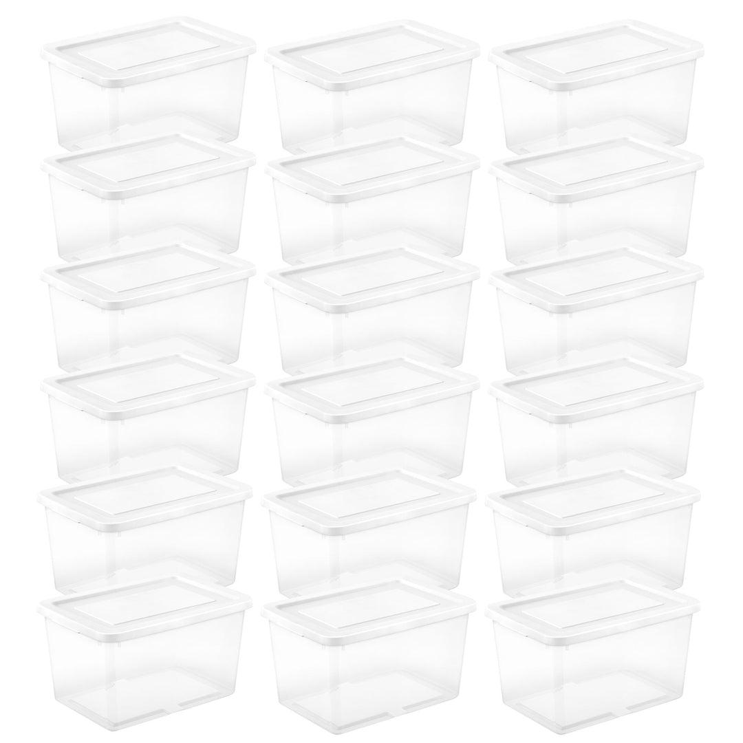 Sterilite 20 Qt Storage Boxes, Clear Plastic Containers w/ Lid, Set of 18, White