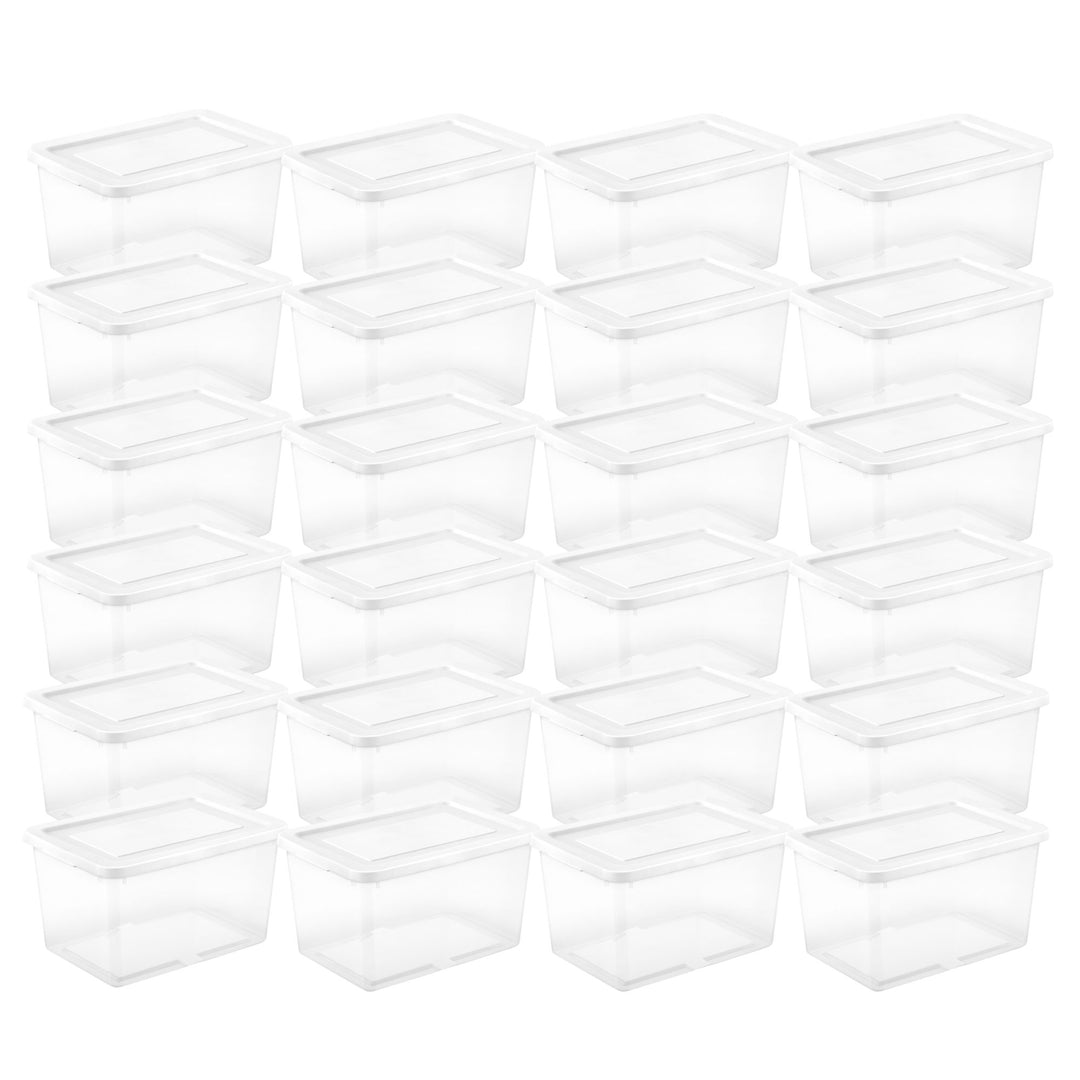 Sterilite 20 Qt Storage Boxes, Clear Plastic Containers w/ Lid, Set of 24, White - VMInnovations