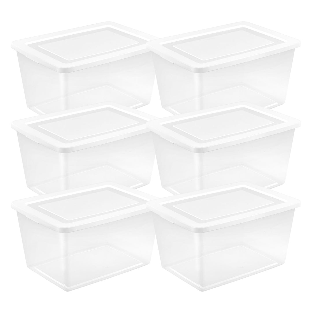 Sterilite 58Qt Storage Boxes, Clear Plastic Containers with Lid, Set of 6, White