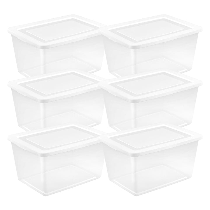 Sterilite 58Qt Storage Boxes, Clear Plastic Containers with Lid, Set of 6, White