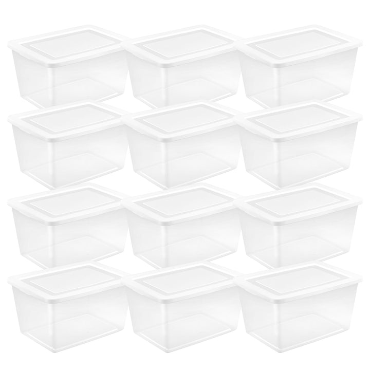 Sterilite 58 Qt Storage Boxes, Clear Plastic Containers w/ Lid, Set of 12, White - VMInnovations