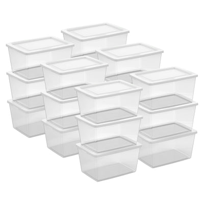 Sterilite 58 Qt Storage Boxes, Clear Plastic Containers w/ Lid, Set of 18, White - VMInnovations