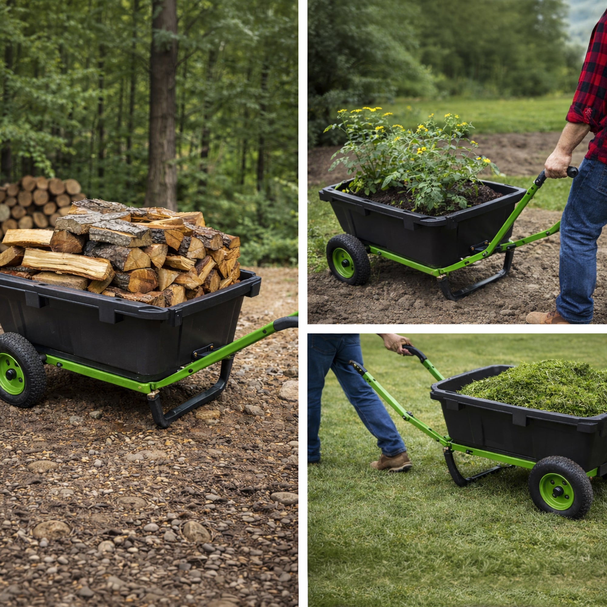 Yard Tuff 7 Cu Ft Poly Yard Cart Wheelbarrow, Tow Behind, 600 Lb Capacity
