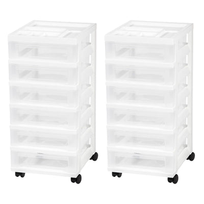 IRIS USA 2 Pack 6-Drawer Plastic Storage Organizer Cart & Caster Wheels, White - VMInnovations
