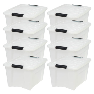 IRIS USA 8 Pack Stackable Storage Bin, 32 Qt Plastic Totes with Lids, Pearl
