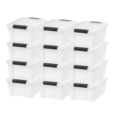 IRIS USA 12 Pack 13 Qt Storage Bin, Stackable Plastic Containers with Lid, Pearl - VMInnovations